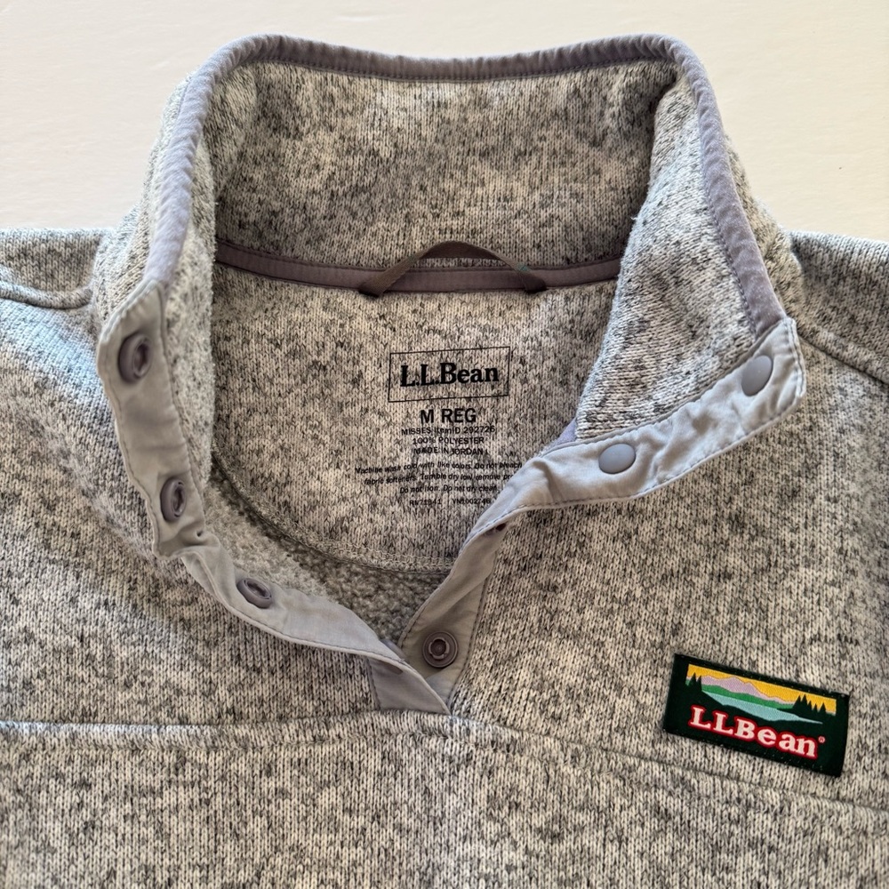L.L. Bean Heathered Gray Quarter Snap Pullover Sweatshirt Medium Reg - Picture 5 of 12